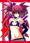  bikini collar demon_girl disgaea earrings elbow_gloves etna fumihiro gloves jewelry makai_senki_disgaea pointy_ears red_eyes red_hair solo swimsuit 