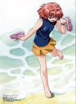  artist_request barefoot beach feet highres jpeg_artifacts miyafuji_miina onegai_twins red_hair solo 