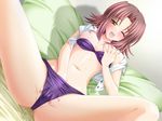  amano_shiori bed bra bra_pull fall_in_love game_cg hand_in_panties lingerie lying masturbation moaning navel ohizumi_daisaku on_back one_eye_closed open_mouth panties purple_bra purple_panties pussy_juice pussy_juice_stain self_fondle short_hair solo spread_legs sweat underwear wet wet_clothes wet_panties 