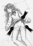  artist_request closed_eyes greyscale long_sleeves monochrome morino_ichigo onegai_teacher panties panty_pull pussy_peek skirt skirt_lift sleep_molestation sleeping solo thighhighs underwear undressing 