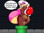  2013 anthro belly big_belly breasts butt clothing danellz digital_media_(artwork) dress english_text female hair hand_on_butt horn koopa mario_bros nintendo non-mammal_breasts open_mouth pipe pregnant scalie shantae_(rosty) shell solo speech_bubble text video_games white_hair 