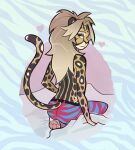  &lt;3 3_toes andromorph andromorph_(lore) anthro auggie_(fleetwoodbrak) barefoot bedroom_eyes black_spots blonde_hair blue_background cheetah clothing feet felid feline fleetwoodbrak fur hair half-closed_eyes hi_res intersex inviting king_cheetah kneeling legwear long_hair looking_at_viewer looking_back mammal narrowed_eyes pattern_background pawpads paws pink_pawpads raised_tail seductive shirtless shirtless_anthro shirtless_male simple_background smile smirk smug smug_face smug_grin soles solo spandex spots spotted_body spotted_fur striped_background tight_clothing tights toes trans_(lore) trans_man_(lore) yellow_body yellow_fur 