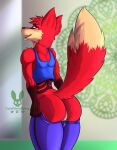  absurd_res anthro big_butt blushed bottomwear butt caelum_(ublsoul) clothing cutefckngbunny hi_res male pants pulling_up_pants raised_tail solo thick_thighs yoga yoga_pants 