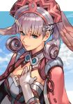  1girl bangs blue_eyes blue_sky breasts cape gloves hat head_wings hungry_clicker medium_breasts melia_antiqua silver_hair sky solo upper_body white_gloves xenoblade_chronicles xenoblade_chronicles_(series) 