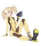  bangs blonde_hair blue_hair breasts closed_mouth commission fire_emblem fire_emblem_awakening full_body high_heels holding holding_weapon lissa_(fire_emblem) long_hair metroid skin_tight small_breasts solo sotomie twintails weapon zero_suit 