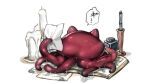  book candle creature ink_bottle komota_(kanyou_shoujo) no_humans open_book original simple_background slime_(substance) tentacles white_background 