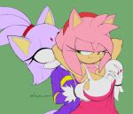  amy_rose anthro big_breasts blaze_the_cat bodily_fluids breasts cleavage clothed clothing domestic_cat duo eulipotyphlan felid feline felis female forehead_gem gloves handwear hedgehog kappa_spark mammal sega sonic_the_hedgehog_(series) sweat 