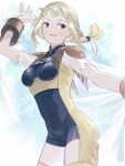  1girl blonde_hair bodysuit braid breasts final_fantasy final_fantasy_xii jewelry long_hair looking_at_viewer minabe_(mi-nabe) open_mouth penelo smile solo thighhighs twin_braids twintails 