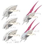  absurdres character_sheet denjyou23 from_behind head_only highres horns mecha no_humans original red_eyes science_fiction second-party_source sketch white_background 