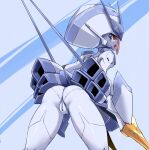  1girl anus ass bent_over blush colored_skin darling_in_the_franxx delphinium_(darling_in_the_franxx) from_behind green_eyes hat looking_back open_mouth pochincoff pussy pussy_juice robot sideways_glance solo white_skin 