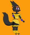  anthro anubian_jackal ass_up black_body breasts butt canid canine canis clothing female hi_res humanoid jackal looking_at_viewer looking_back mammal pac-man_party patra samrunner solo 