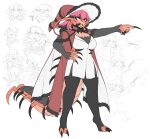  2022 antennae_(anatomy) anthro arthropod biped black_hair breasts centipede claws cleavage clothed clothing digital_media_(artwork) female finger_claws hair hat headgear headwear hi_res iriedono long_claws mandibles myriapod pink_hair red_body red_eyes solo toe_claws witch_hat 