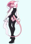  anthro blue_background bottomwear butt clothed clothing dress female hair inteleon looking_at_viewer nintendo pants pink_body pink_hair pok&eacute;mon pok&eacute;mon_(species) raised_tail raydon_black simple_background solo underwear video_games 