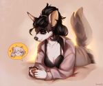  2022 6:5 absurd_res anthro black_hair bra breasts brown_body brown_fur canid canine canis clothed clothing digital_media_(artwork) domestic_dog eyebrows eyelashes female fur hair hi_res mammal smile solo spuydjeks underwear white_body white_fur 