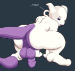  anthro anus backsack balls butt english_text fibs genitals hunched_over legendary_pok&eacute;mon looking_at_viewer looking_back male mewtwo nintendo penis pok&eacute;mon pok&eacute;mon_(species) purple_body purple_eyes rear_view solo text video_games white_body 