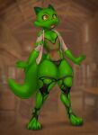  absurd_res clothing corruption_of_champions_2 flat_chested green_body green_scales growth hi_res horn humanoid kobold leggings legwear lyric_(corruption_of_champions_2) male scales solo thick_tail thick_thighs torn_clothing torn_leggings torn_legwear winemomicorn yellow_eyes 