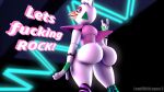  3d_(artwork) absurd_res accessory animatronic anthro avian beak big_butt bird bracelet butt chica_(fnaf) chicken clothed clothing curvy_figure devil_horns_(gesture) digital_media_(artwork) ear_piercing ear_ring eyeshadow female five_nights_at_freddy&#039;s five_nights_at_freddy&#039;s:_security_breach galliform gallus_(genus) gesture glamrock_chica_(fnaf) hair_accessory hair_ribbon hi_res huge_butt jewelry leg_warmers legwear lewdwithlogan lips looking_at_viewer looking_back machine makeup partially_clothed phasianid piercing pink_lips presenting presenting_hindquarters purple_eyes ribbons robot scottgames smile solo solo_focus source_filmmaker text thick_thighs video_games voluptuous white_body wide_hips 