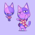  animal_crossing anthro black_eyes bob_(animal_crossing) bottomless bottomless_anthro bottomless_male clothed clothing cynicallysly digital_media_(artwork) domestic_cat felid feline felis flower_pattern front_view hi_res looking_at_viewer male mammal multiple_poses nintendo outstretched_arms pose purple_body purple_ears purple_skin purple_tail red_clothing red_shirt red_topwear shirt solo standing topwear video_games 