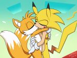  anthro canid canine drake-rex duo eulipotyphlan eyes_closed fox hedgehog hi_res kissing male male/male mammal miles_prower orange_body sega sonic_the_hedgehog_(series) sonichu_(character) sonichu_(series) two_tone_tail yellow_body 