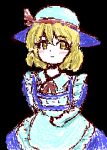  apron black_background blonde_hair blush facing_viewer hat kana_anaberal looking_to_the_side maid osikibi pale_skin pixel_art touhou touhou_(pc-98) yellow_eyes 