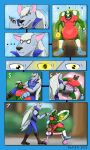  anthro bigbearbruno canid canine canis hi_res magic mammal mephitid pretty_cure ron_(greenpanunk) skunk staredown wolf wolfrun 