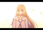  1girl black_border blonde_hair blue_eyes border choker closed_mouth colette_brunel long_hair looking_at_viewer simple_background smile solo tales_of_(series) tales_of_symphonia tomaty. wind 