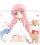  copyright_request gloves hide_(rightstuff_annex) long_hair looking_at_viewer pink_hair pussy solo stuffed_animal stuffed_toy teddy_bear thighhighs uncensored white_legwear 