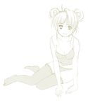  aeru arm_support camisole double_bun monochrome panties simoun sitting solo takahashi_mugi thighhighs underwear 