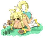  animal_ears artist_request blonde_hair breasts bug butterfly cat_ears cleavage denim denim_shorts insect large_breasts liru renkin_san-kyuu_magical_pokaan short_shorts shorts solo tail wolf_ears wolf_girl wolf_tail 