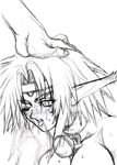  aisha_clanclan animal_ears artist_request bell bell_collar blush breasts cat_ears censored circlet cleavage collar cum cum_in_mouth facial_mark fellatio greyscale hand_on_another's_head hetero jingle_bell medium_breasts monochrome one_eye_closed open_mouth oral outlaw_star penis pointy_ears saliva solo_focus sweat tongue 
