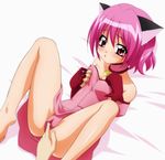  animal_ears arm_garter barefoot bed_sheet blush breasts cameltoe cat_ears choker covered_nipples fingering gloves groping highres leotard magical_girl mew_ichigo momomiya_ichigo panties pink_choker pink_eyes pink_hair pink_leotard pink_panties red_gloves self_fondle short_hair small_breasts solo spread_legs sugimura_tomokazu tokyo_mew_mew underwear 