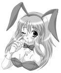  animal_ears asahina_mikuru bunny_ears bunnysuit cum facial greyscale monochrome solo suzumiya_haruhi_no_yuuutsu umino_haine 