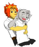  2011 anthro biped black_nose bottomwear chuukichi_(morenatsu) clothing duo embrace felid grey_body hi_res hug hugging_from_behind humanoid_hands kemono lion male mammal morenatsu murid murine pantherine pants rat rodent shirt simple_background soutarou_(morenatsu) topwear video_games visual_novel white_background 昧吾 