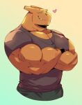  &lt;3 anthro big_muscles bottomwear charizard charkonian_graotl_ard clothing crossed_arms kokuhane male muscular muscular_anthro muscular_male nintendo orange_body pants pecs pok&eacute;mon pok&eacute;mon_(species) shirt simple_background solo topwear video_games 