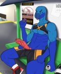  absurd_res anthro arachnid arthropod bus_stop clothing edbwolf exhibitionism footwear genitals hi_res male muscular mygalomorph penis public shoes sneakers solo spider tarantula 