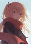  1girl blue_eyes coat commentary_request dm_owr expressionless girls&#039;_frontline hair_ornament highres long_hair looking_at_viewer multicolored_hair one_side_up outdoors pink_hair purple_hair red_scarf scarf sky solo st_ar-15_(girls&#039;_frontline) streaked_hair upper_body 