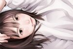  1girl blush bob_cut brown_eyes brown_hair close-up closed_mouth highres looking_at_viewer original solo sweater tsunko_(9v2_q) upper_body white_sweater 