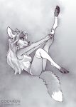  anthro breasts canid canine clothing coonkun female footwear fox greyscale hi_res mammal monochrome panties socks solo underwear 