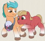  absurd_res brown_eyes duo earth_pony equid equine feral green_eyes hasbro hi_res hitch_trailblazer_(mlp) hooves horse male mammal mane mlp_g5 my_little_pony open_mouth pony red_body registereduser smile sprout_cloverleaf_(mlp) yellow_body 