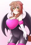  1girl animal_ears bare_shoulders bat_wings blush braid breasts brown_hair cleavage cosplay dog_ears elbow_gloves gloves hair_between_eyes highres hololive inugami_korone leoanil_illust looking_at_viewer no_bra rouge_the_bat rouge_the_bat_(cosplay) smile solo sonic_(series) sonic_adventure_2 standing thighhighs twin_braids virtual_youtuber white_gloves wings yellow_eyes 