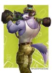  abstract_background anthro arm_tattoo armor armpit_hair back_muscles belt_buckle biped blue_body blue_eyes blue_fur blue_nose body_hair broad_shoulders brown_belt canid canine canis cigar cigar_in_mouth clothing coat_of_arms combat_helmet dimtarius ear_protection english_text eyebrows fur furgonomics grin hashtag headgear helmet hi_res holding_object khaki_pants looking_back male mammal military military_uniform multicolored_body multicolored_fur muscular muscular_anthro muscular_male nlaw ranged_weapon rocket_launcher russo-ukranian_war shirt smile soldier solo tactical_gloves tagme tank_top tattoo text three-quarter_view topwear torn_clothing two_tone_body two_tone_fur ukraine ukrainian_flag uniform warrior weapon weapon_on_shoulder white_body white_clothing white_fur white_shirt white_tank_top white_topwear wolf 