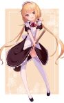  absurdres alternate_costume apron blonde_hair broom broom_riding crescent crescent_pin enmaided highres kantai_collection long_hair maid maid_apron maid_headdress satsuki_(kancolle) thighhighs twintails uut white_legwear yellow_eyes 
