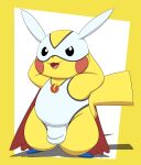  anthro bulge cape clothing fur hi_res leotard male mask nintendo pikachu pok&eacute;mon pok&eacute;mon_(species) solo superhero tepigfan101 video_games yellow_body yellow_fur 