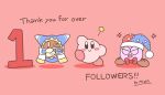  +++ ^_^ artist_name belt blue_eyes blush blush_stickers bow bowtie clapping cloak closed_eyes closed_mouth commentary_request english_text fang flat_color floating full_body happy hat highres jester_cap kirby kirby_(series) leg_up looking_at_viewer magolor marx_(kirby) milestone_celebration miwa_(ahyuck) multicolored_clothes multicolored_headwear no_humans one_eye_closed open_mouth own_hands_together pom_pom_(clothes) red_background red_bow red_bowtie signature simple_background sketch smile solid_oval_eyes standing standing_on_one_leg star_(symbol) straight-on traditional_bowtie yellow_eyes 