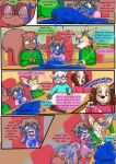  2021 anthro biped clothing comic detailed_background dialogue english_text eyewear female fur gem_(babystar) glasses group hair hi_res male open_mouth shirt sitting speech_bubble text toddlergirl topwear zeezee_(zee-zee) 