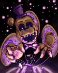  absurd_res animatronic anthro black_background bow_tie broken_glass clothing duo five_nights_at_freddy&#039;s floating glass golden_freddy_(fnaf) hat headgear headwear hi_res humanoid looking_at_another looking_down machine male mammal mirror open_mouth purple_body robot scottgames simple_background strings tagme unknown_artist ursid video_games white_eyes william_afton_(fnaf) wire yellow_body 