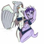  anthro breasts ceratopsian clothed clothing colored_sketch dinosaur duo facial_horn fang_(gvh) female goodbye_volcano_high grey_body grey_hair hair horn human humanoid long_hair looking_at_viewer makeup mammal muscular muscular_anthro muscular_female ornithischian pterosaur purple_body purple_hair purple_skin reptile scalie short_hair short_tail simple_background sketch skimpy skimpy_bikini small_breasts snoot_game_(fan_game) triceratops trish_(gvh) unknown_artist video_games white_background wings yellow_eyes 