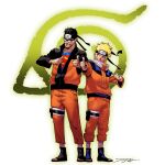  2boys absurdres blonde_hair blue_eyes commentary cosplay dc_comics english_commentary facial_mark forehead_protector highres jorgejimenezart jumpsuit long_sleeves male_focus multiple_boys naruto naruto_(series) ninja orange_jumpsuit short_hair simple_background smile superman superman_(cosplay) superman_(series) thumbs_up uzumaki_naruto whisker_markings white_background 