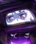  1girl commentary_request delicious_party_precure gentlu_(precure) gloves haruyama_kazunori lips looking_at_viewer mask precure purple_gloves red_eyes solo twitter_username upper_body white_hair 