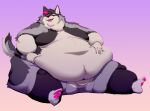  ambiguous_gender anthro belly belly_grab belly_overhang big_belly black_body black_fur black_hair canid canine eyes_closed fox fur grey_body grey_fur hair hyper mammal moobs morbidly_obese morbidly_obese_anthro navel obese obese_anthro okaeri open_mouth overweight overweight_anthro pawpads pink_hair pink_pawpads satisfied satisfied_look simple_background solo tetra_(tetrafox) thick_thighs white_body white_fur 